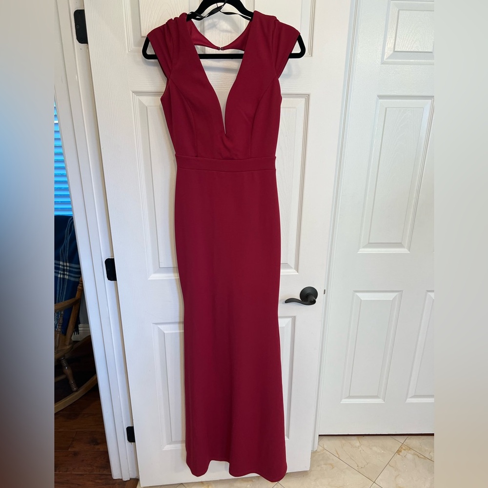 Deep V Maroon Gown